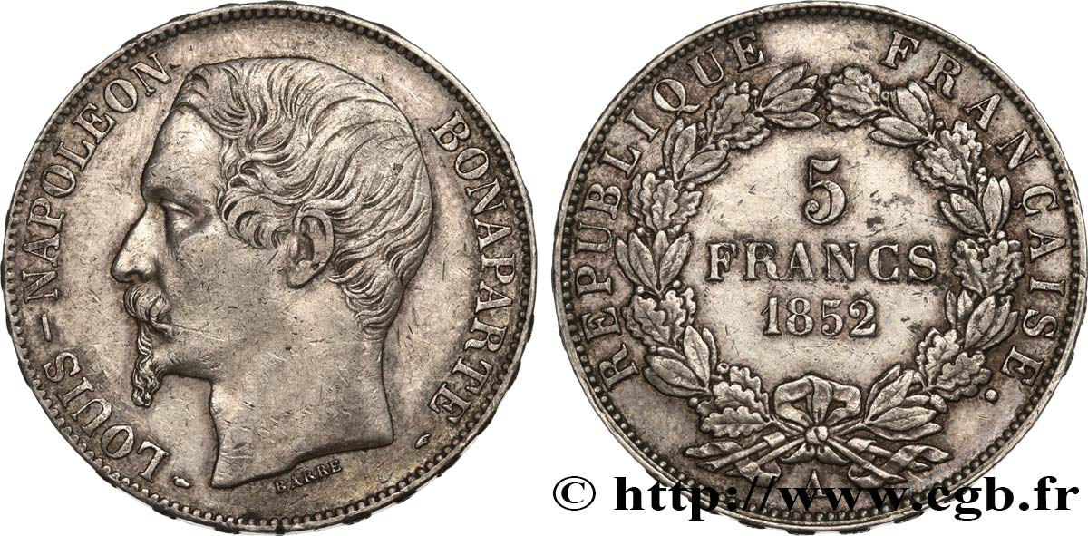 5 francs Louis-Napoléon, 2ème type 1852 Paris F.329/2 MBC45 