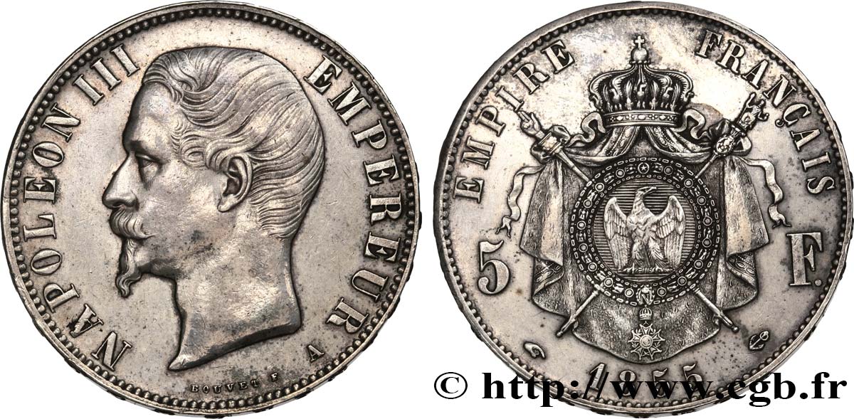 5 francs Napoléon III, tête nue 1855 Paris F.330/3 AU 