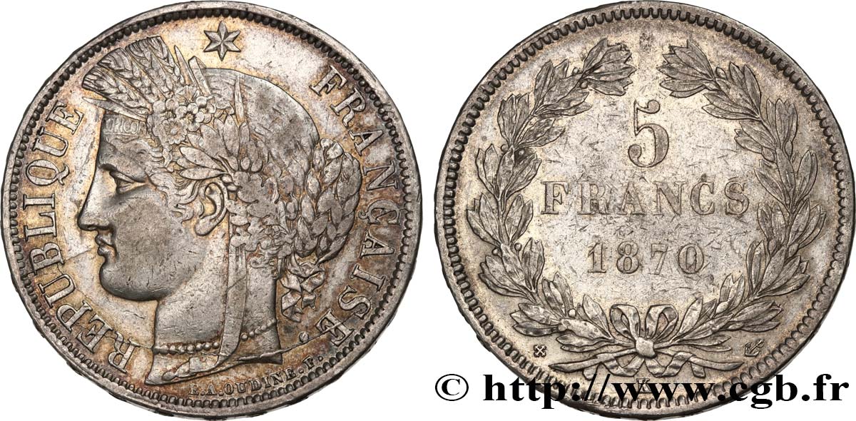5 francs Cérès, sans légende 1870 Bordeaux F.332/2 TTB40 