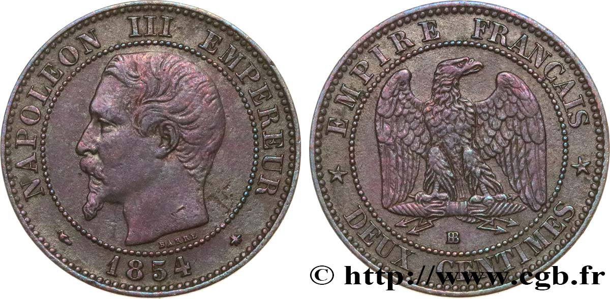 Deux centimes Napoléon III, tête nue 1854 Strasbourg F.107/11 BB 