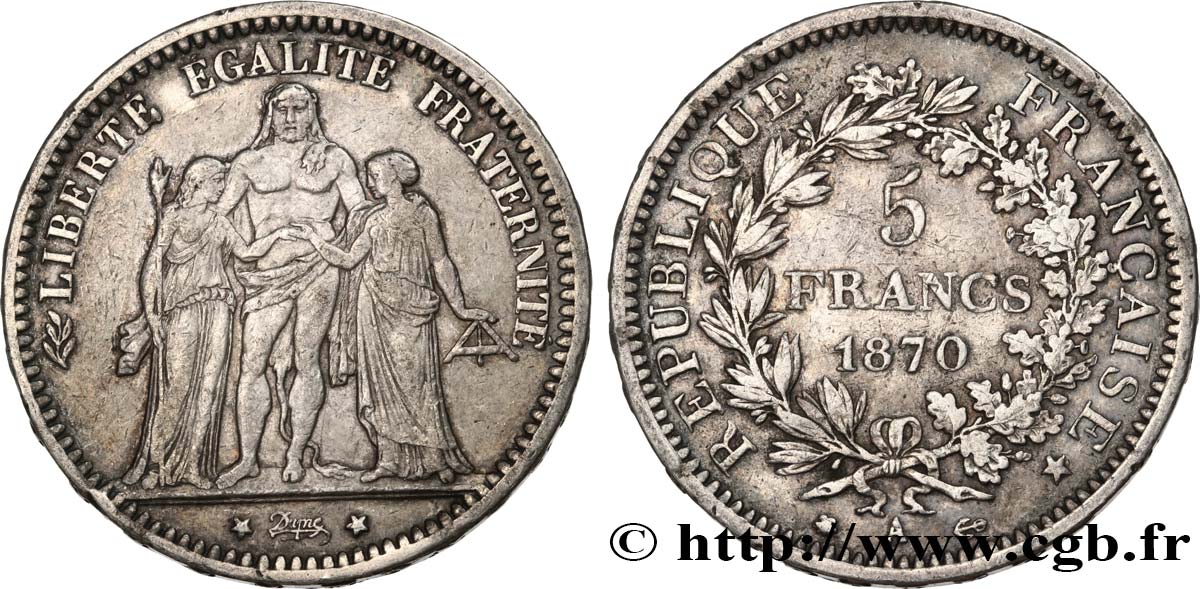5 francs Hercule 1870 Paris F.334/1 XF40 