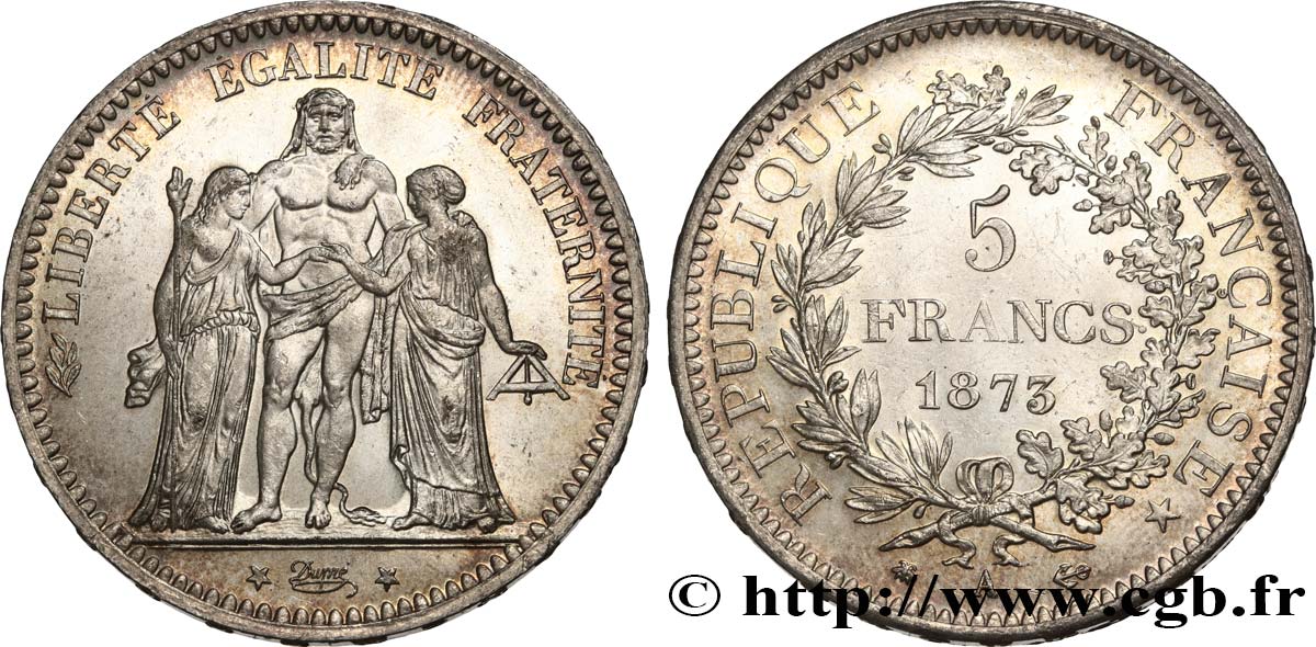 5 francs Hercule 1873 Paris F.334/9 MS63 