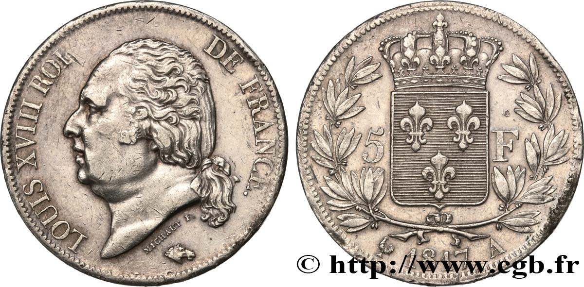 5 francs Louis XVIII, tête nue 1817  Paris F.309/14 TTB50 