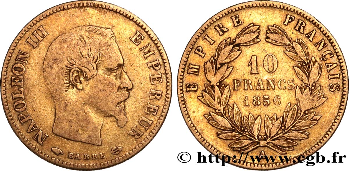 10 francs or Napoléon III, tête nue, grand module 1856 Paris F.506/3 VF25 