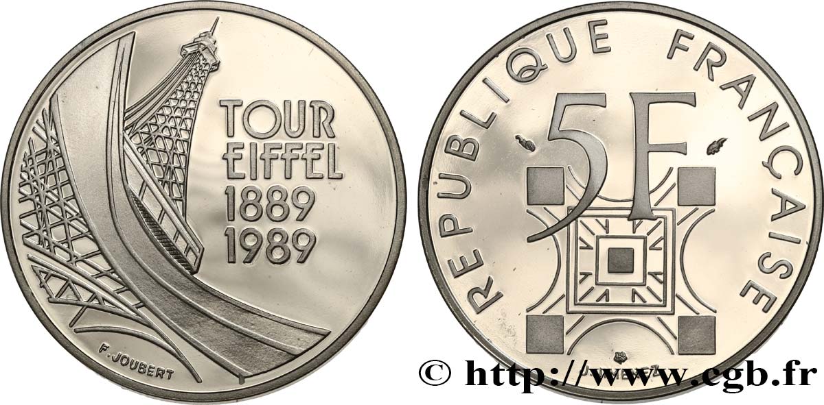 Belle Épreuve 5 francs Tour Eiffel 1989  F5.1200 3 ST 