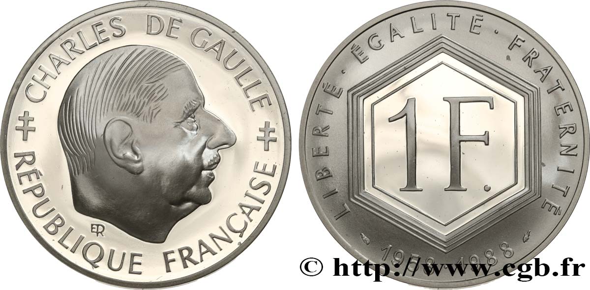 Belle Épreuve 1 franc De Gaulle  1988  F5.1000 2 FDC 