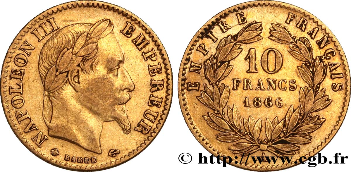 10 francs or Napoléon III, tête laurée 1866 Paris F.507A/12 MB35 