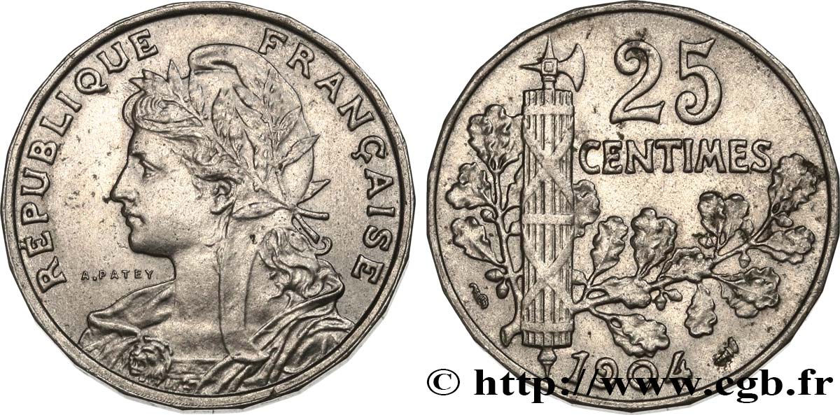 25 centimes Patey, 2e type 1904  F.169/2 AU58 