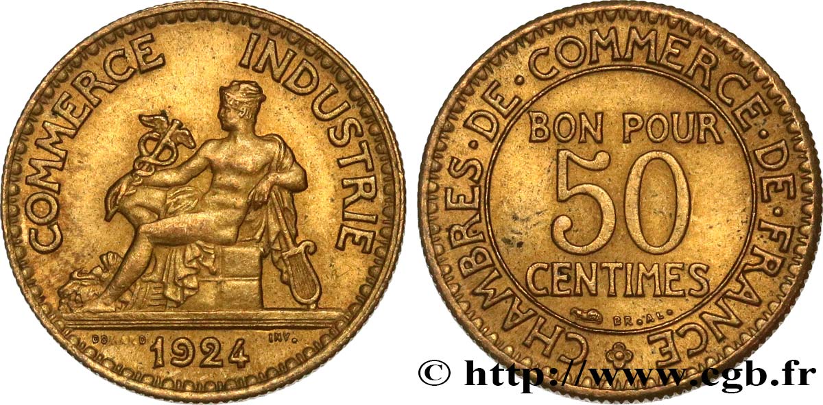 50 centimes Chambres de Commerce 1924 Paris F.191/6 EBC62 