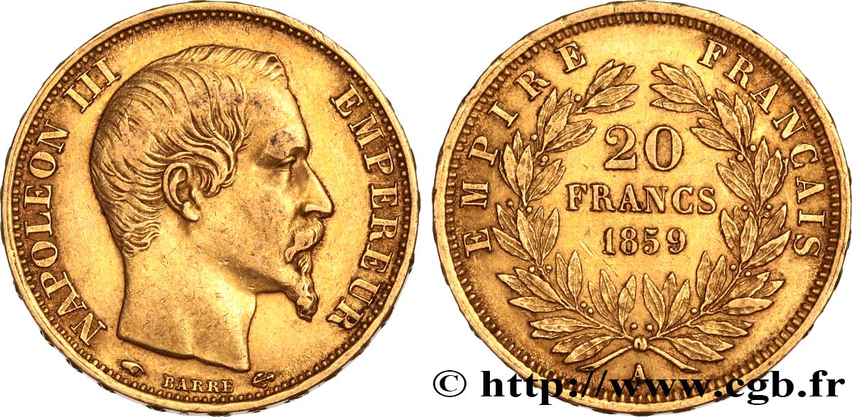 20 francs or Napoléon III, tête nue 1859 Paris F.531/15 BB45 