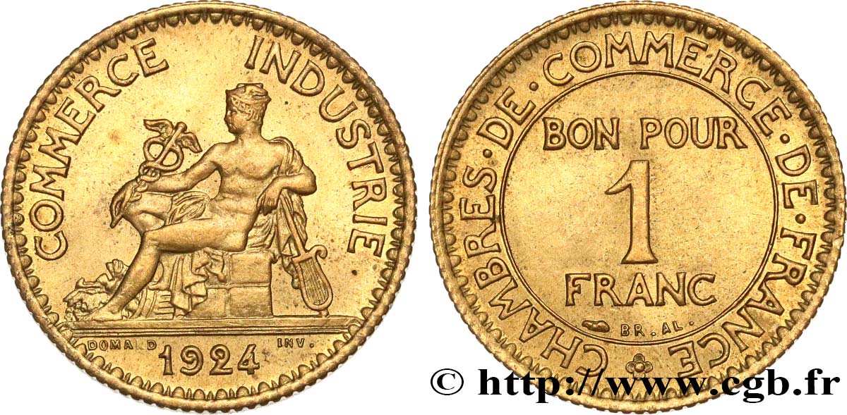 1 franc Chambres de Commerce 1924 Paris F.218/6 MS65 