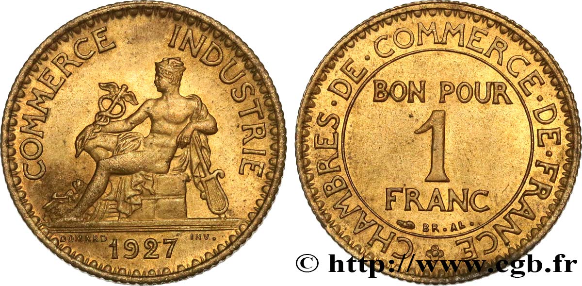 1 franc Chambres de Commerce 1927 Paris F.218/9 MS64 