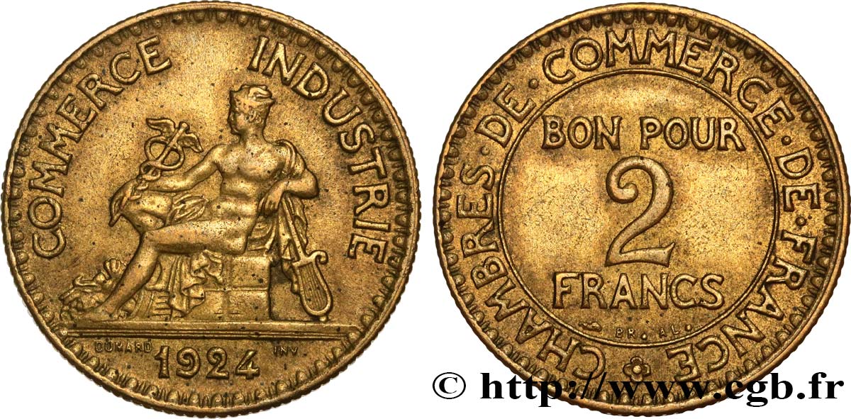 2 francs Chambres de Commerce 1924  F.267/6 AU53 