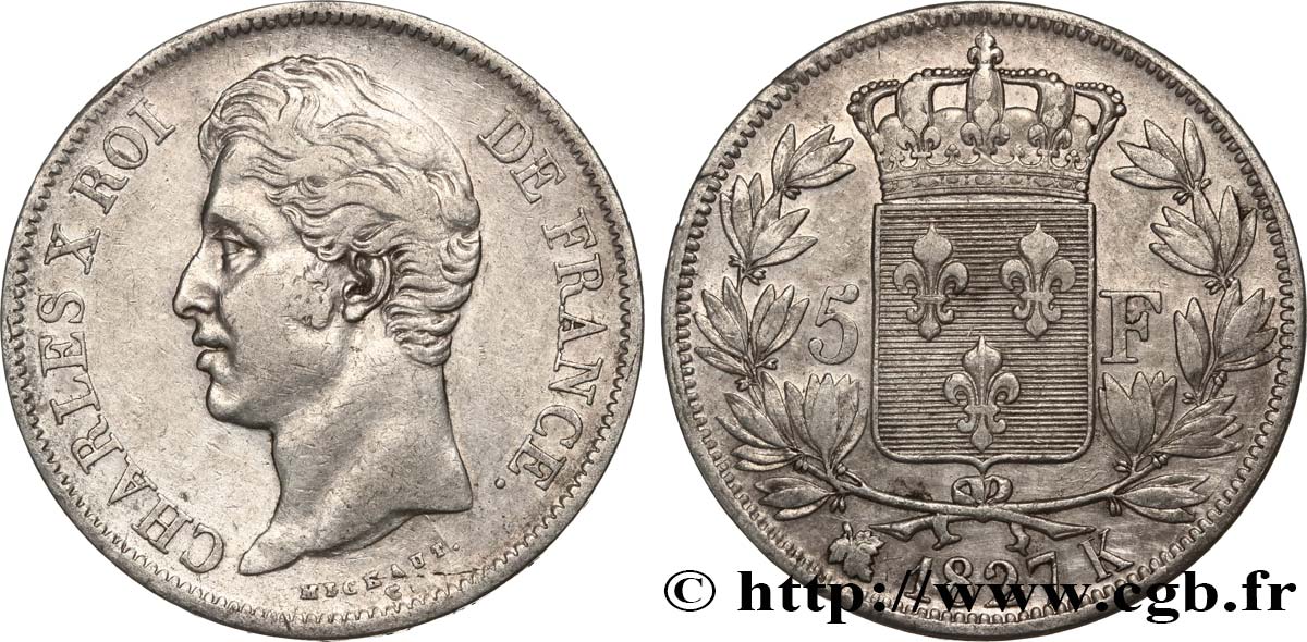 5 francs Charles X, 2e type 1827 Bordeaux F.311/7 TTB 