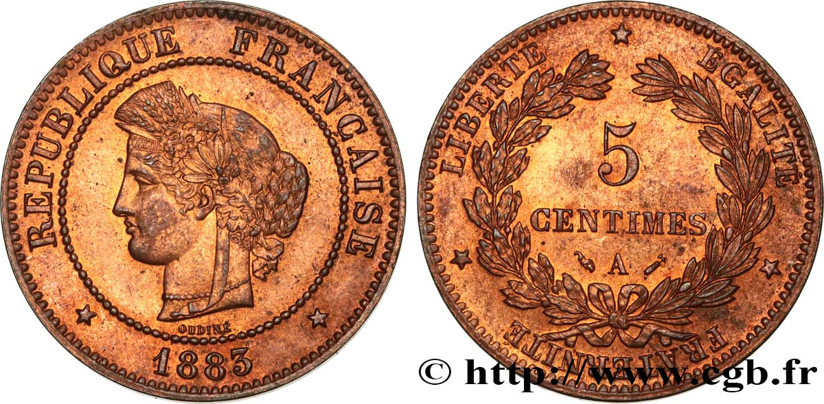 5 centimes Cérès 1883 Paris F.118/24 SPL58 