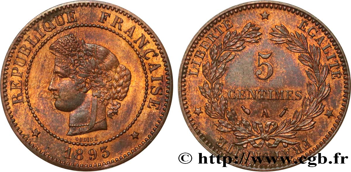 5 centimes Cérès 1893 Paris F.118/35 SUP58 