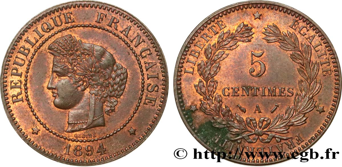 5 centimes Cérès 1894 Paris F.118/36 SPL 