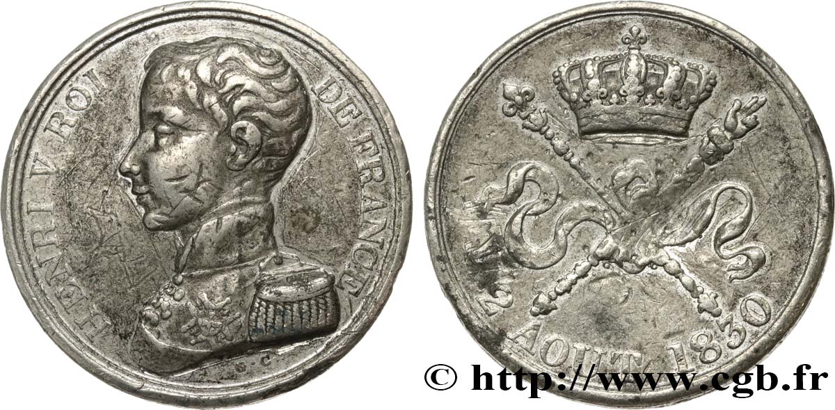 Module de 5 francs pour l’avènement d’Henri V 1830  VG.2688  BC+ 