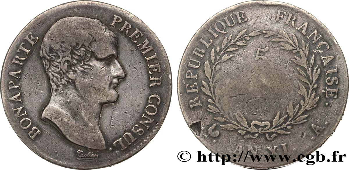 5 francs Bonaparte Premier Consul 1803 Paris F.301/1 BC15 