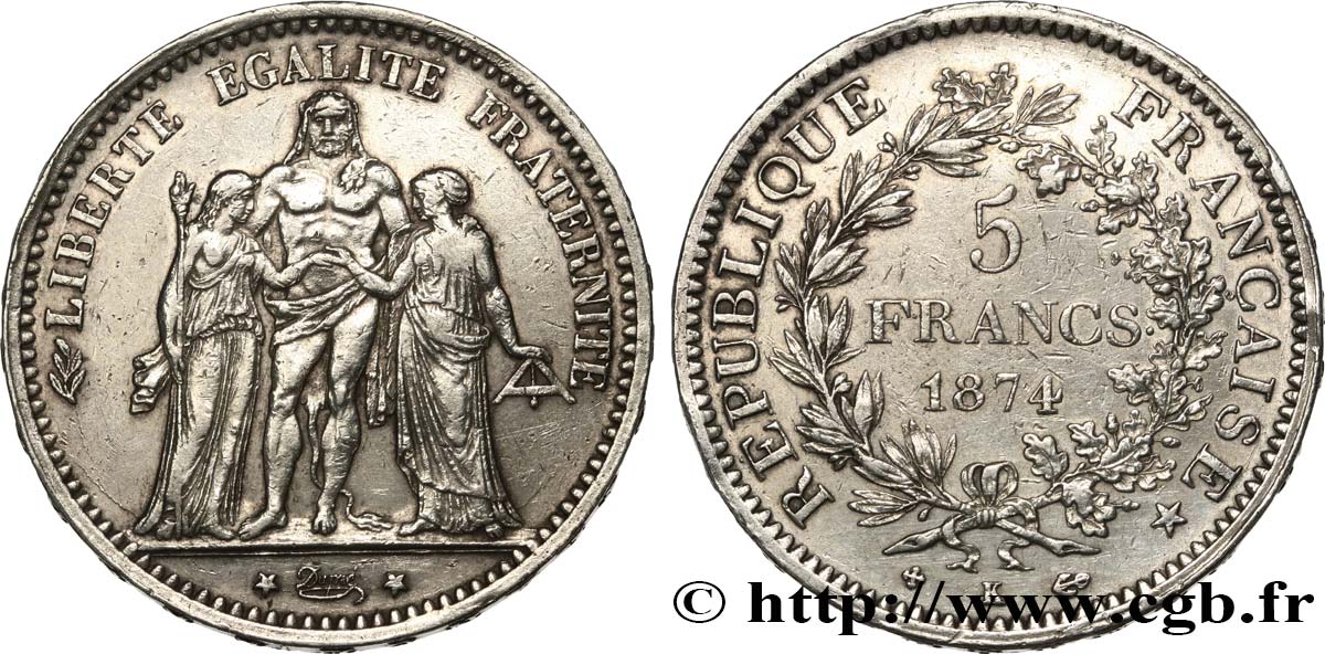 5 francs Hercule 1874 Bordeaux F.334/13 fVZ 