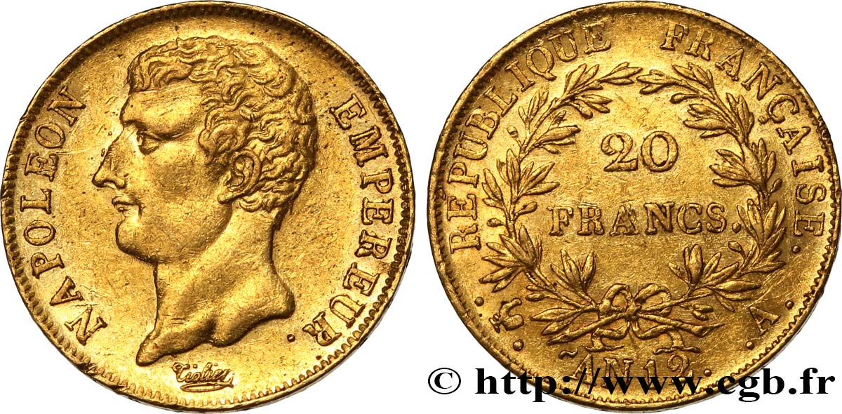 20 francs or Napoléon Empereur, buste intermédiaire 1804 Paris F.511/1 q.SPL 