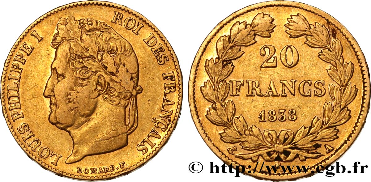20 francs or Louis-Philippe, Domard 1838 Paris F.527/18 TB35 