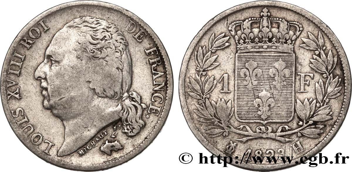 1 franc Louis XVIII 1823 La Rochelle F.206/48 BC 