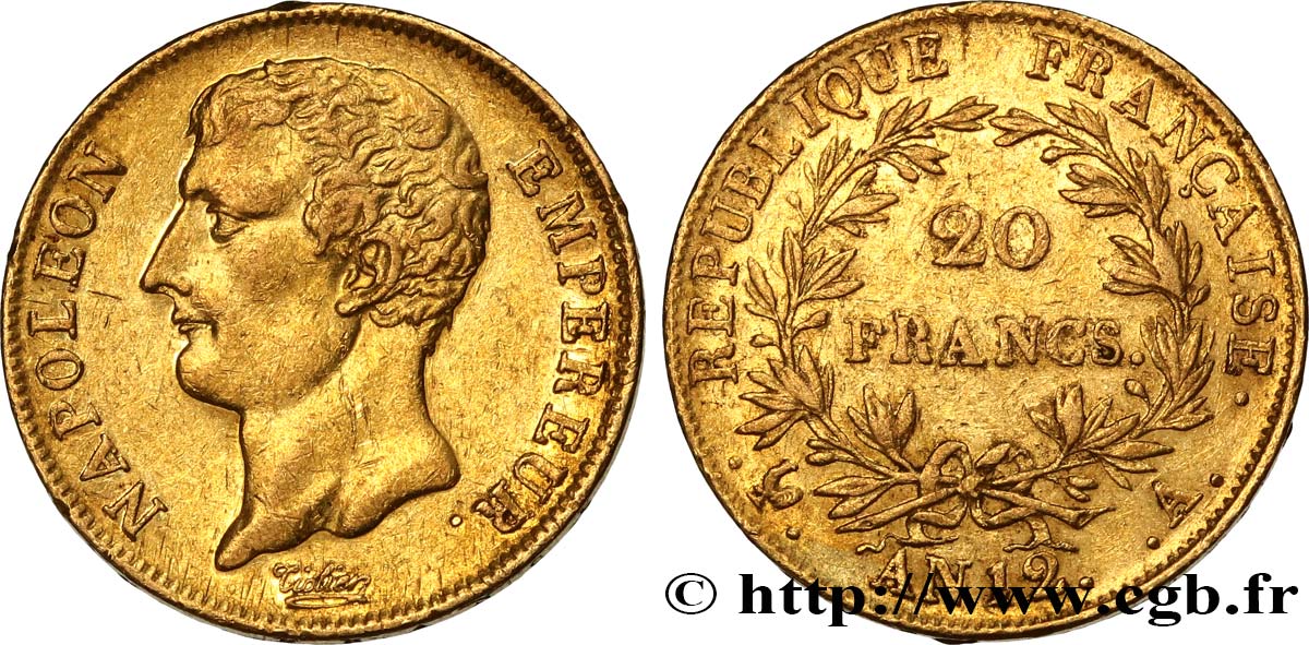 20 francs or Napoléon Empereur, buste intermédiaire 1804 Paris F.511/1 TTB48 