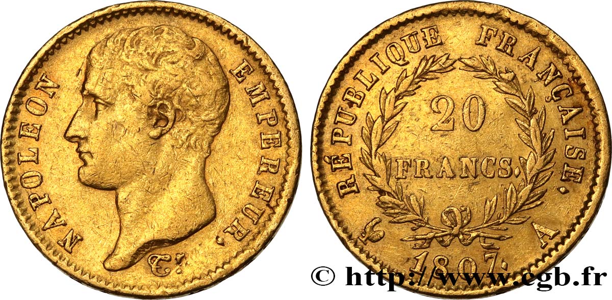 20 francs or Napoléon tête nue, type transitoire 1807 Paris F.514/1 TTB45 
