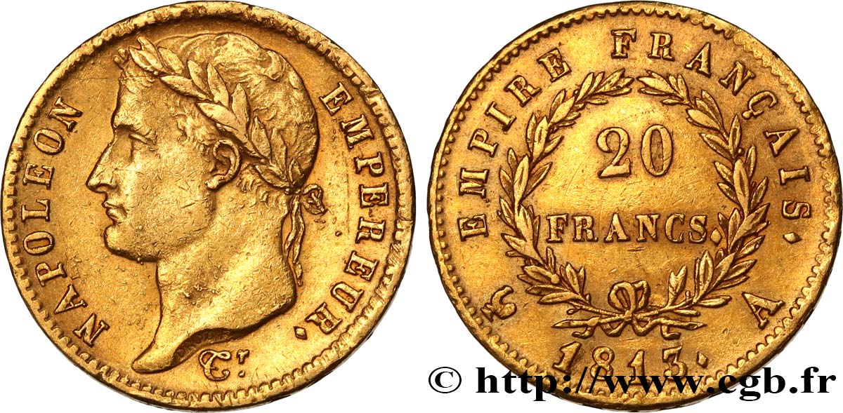 20 francs or Napoléon tête laurée, Empire français 1813 Paris F.516/30 MBC53 