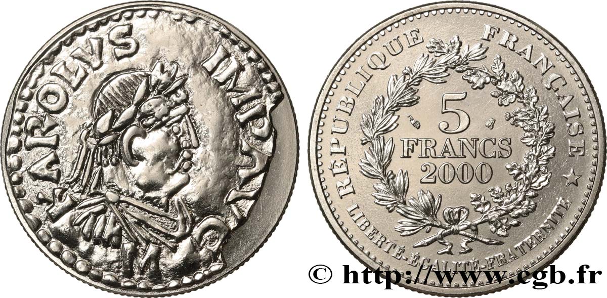 5 francs Denier de Charlemagne 2000 Paris F.348/1 ST 