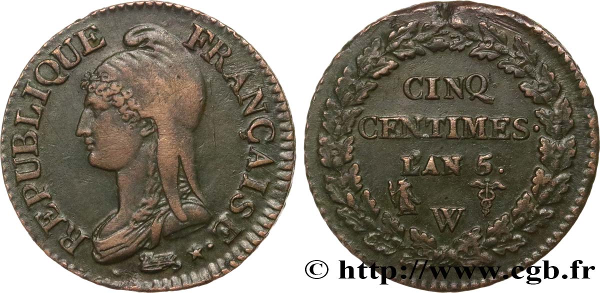 Cinq centimes Dupré, grand module 1797 Lille F.115/31 AU50 