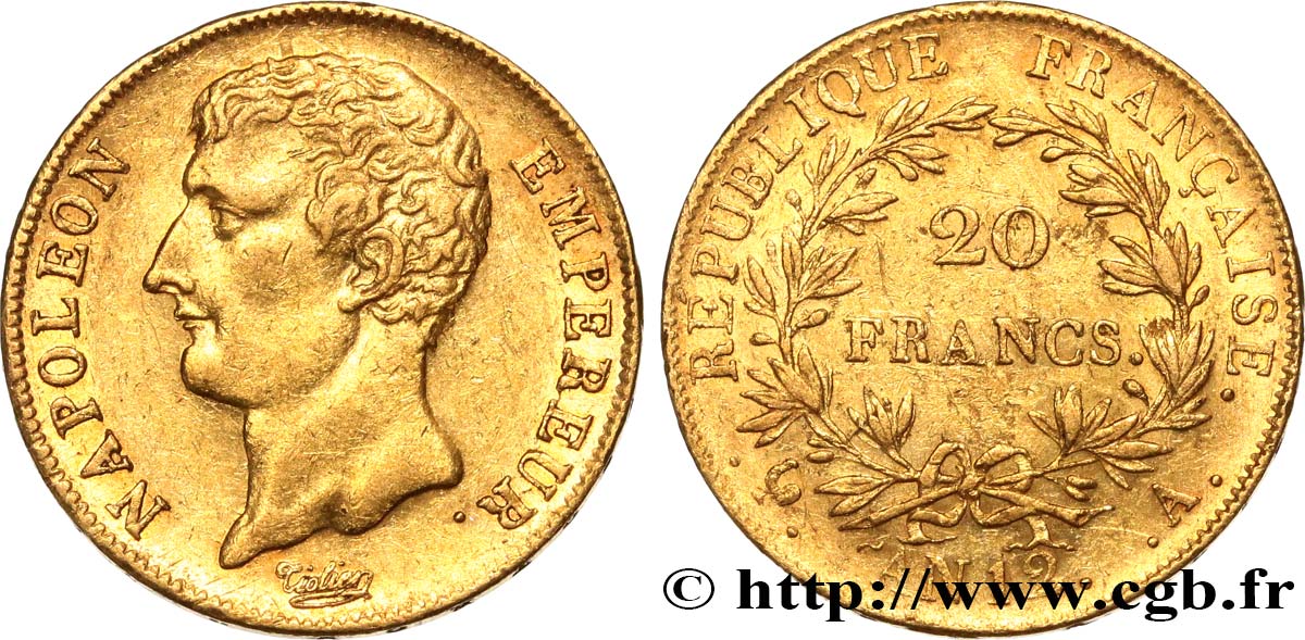 20 francs or Napoléon Empereur, buste intermédiaire 1804 Paris F.511/1 BB50 