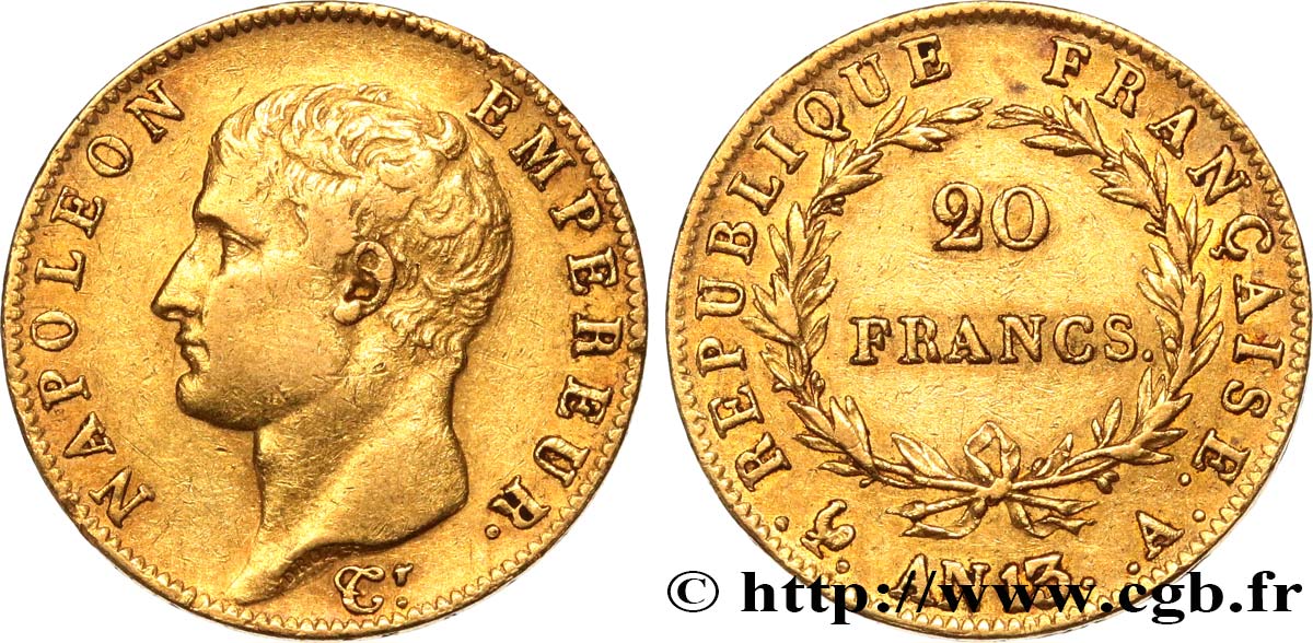 20 francs or Napoléon tête nue, Calendrier révolutionnaire 1805 Paris F.512/1 TTB45 