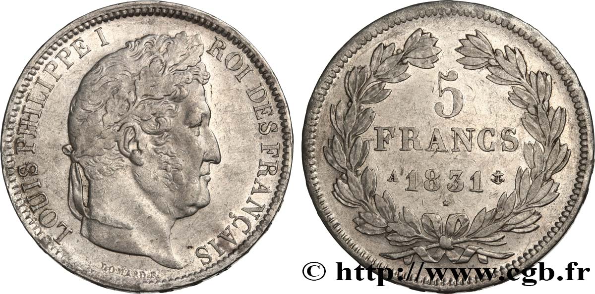 5 francs Ier type Domard, tranche en relief 1831 Paris F.320/1 q.SPL 