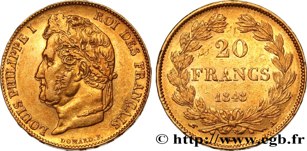 20 francs or Louis-Philippe, Domard 1848 Paris F.527/38 AU53 