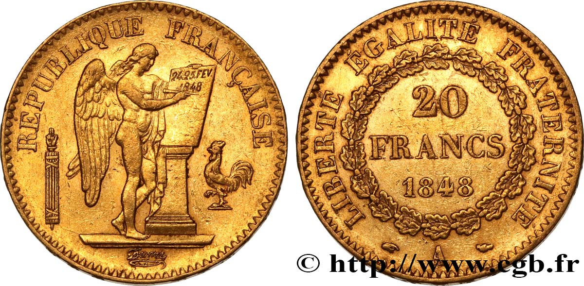 20 francs or Génie, IIe République 1848 Paris F.528/1 BB50 