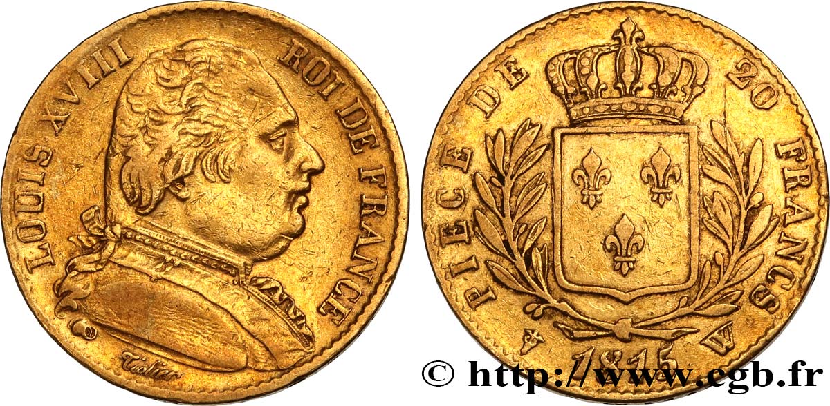 20 francs or Louis XVIII, buste habillé 1815 Lille F.517/18 TB35 