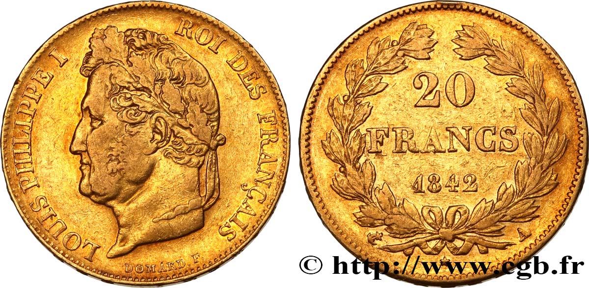 20 francs or Louis-Philippe, Domard 1842 Paris F.527/27 VF35 