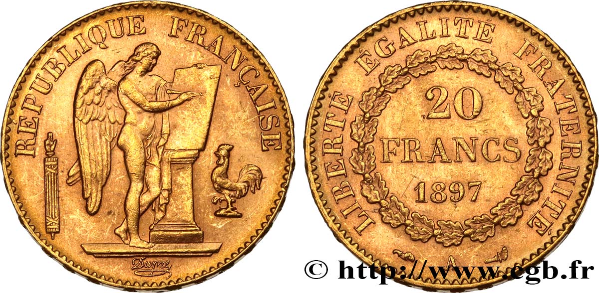 20 francs or Génie, Troisième République 1897 Paris F.533/22 MS61 