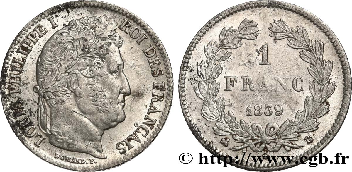 1 franc Louis-Philippe, couronne de chêne 1839 Rouen F.210/68 TTB+ 