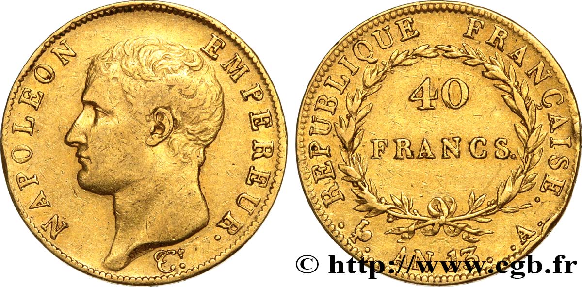40 francs or Napoléon tête nue, Calendrier révolutionnaire 1805 Paris F.537/1 TB35 