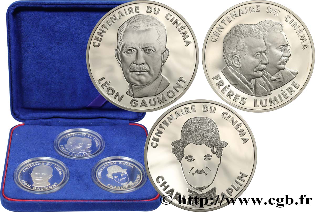 Coffret de trois 100 francs Belle Épreuve CHAPLIN-GAUMONT-LUMIÈRE 1995  F5.1643 4 ST 