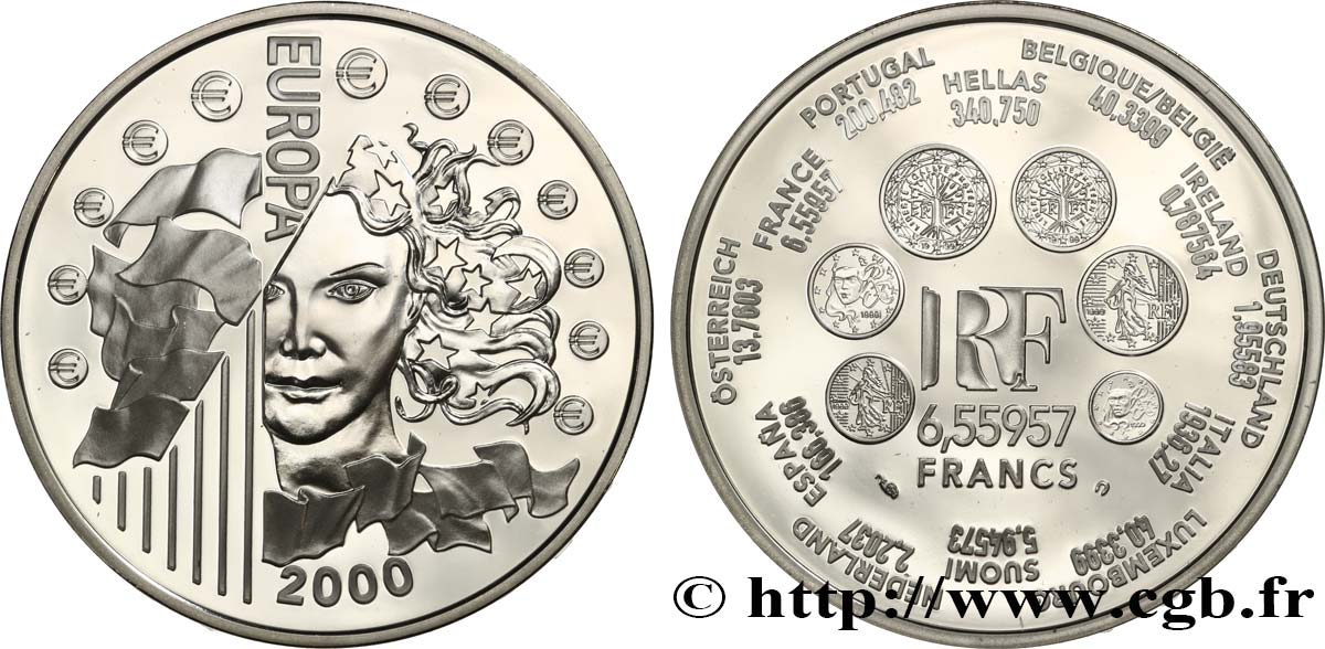 Belle Épreuve 6,55957 francs - La parité 2000 Paris F5.1250 3 FDC 