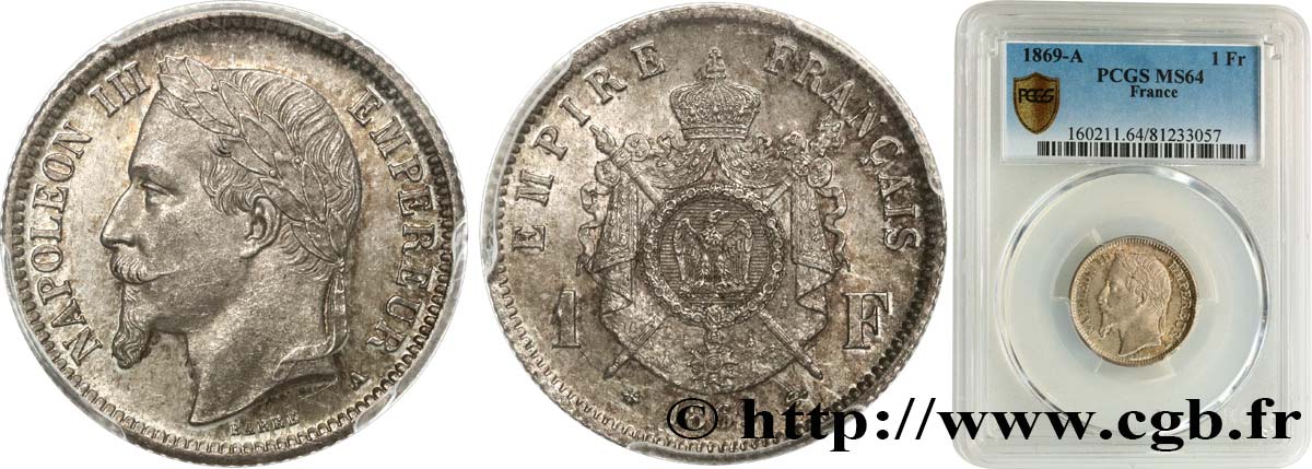 1 franc Napoléon III, tête laurée 1869 Paris F.215/12 MS64 PCGS