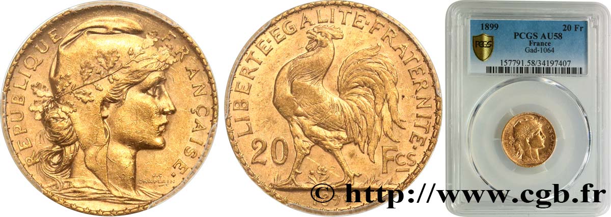 20 francs or Coq, Dieu protège la France 1899 Paris F.534/2 SPL58 PCGS