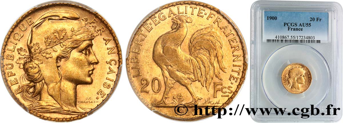 20 francs or Coq, Dieu protège la France 1900 Paris F.534/4 VZ55 PCGS