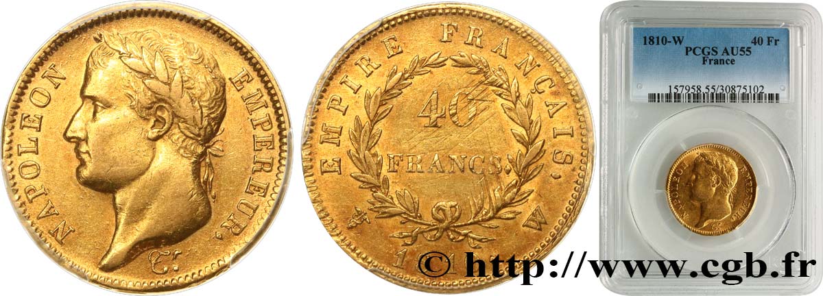 40 francs or Napoléon tête laurée, Empire français 1810 Lille F.541/5 EBC55 PCGS