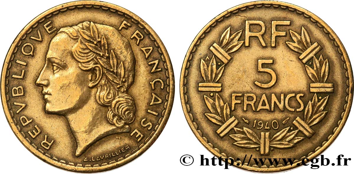 5 francs Lavrillier, bronze-aluminium 1940  F.337/4 MBC+ 