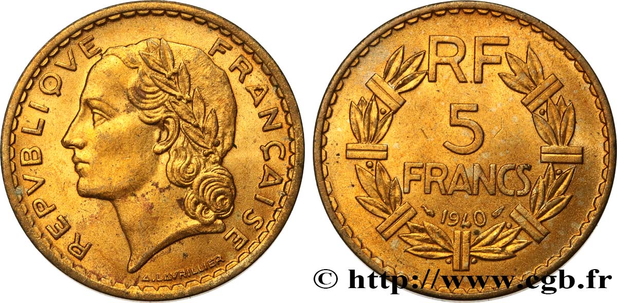 5 francs Lavrillier, bronze-aluminium 1940  F.337/4 fST63 